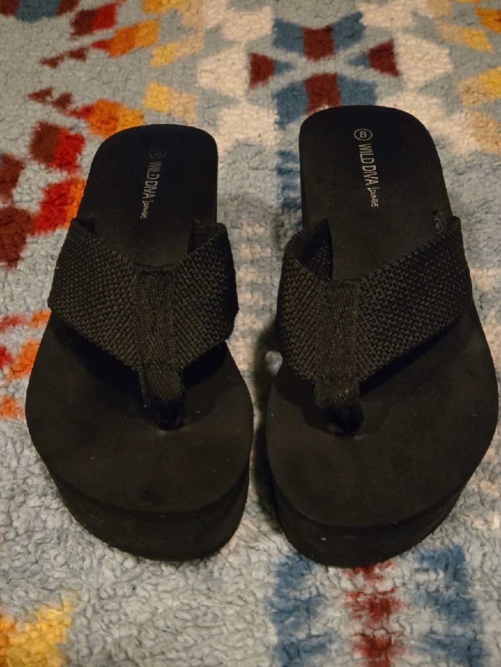Wild Diva Black Woven Platform Thong Sandals